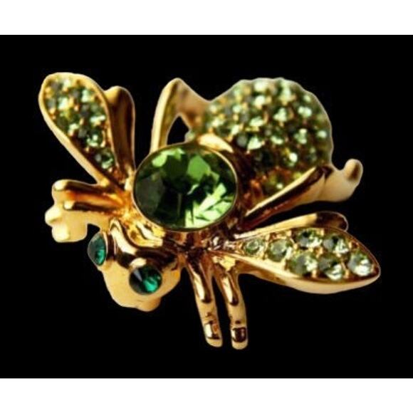 Joan Rivers Crystal Green Peridot BIRTHSTONE BEE BROOCH Gold Pin August Birthday - Picture 6 of 7